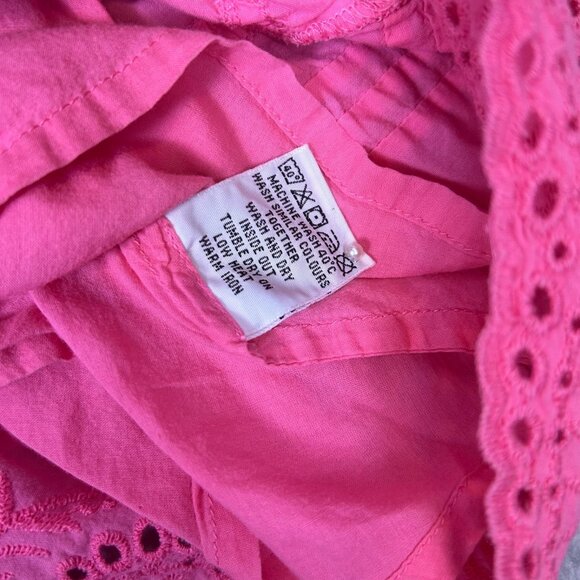 Mini Boden Skirt Girls 5/6 Pink Cotton Eyelet Tiered Ruffle Hem Drawstring Waist - Picture 5 of 10